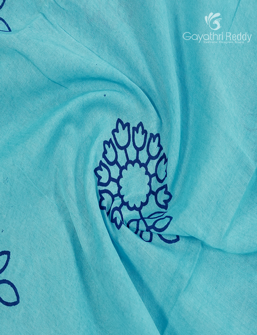 Pure MulMul Cotton Saree in AquaBlue and Royal Blue