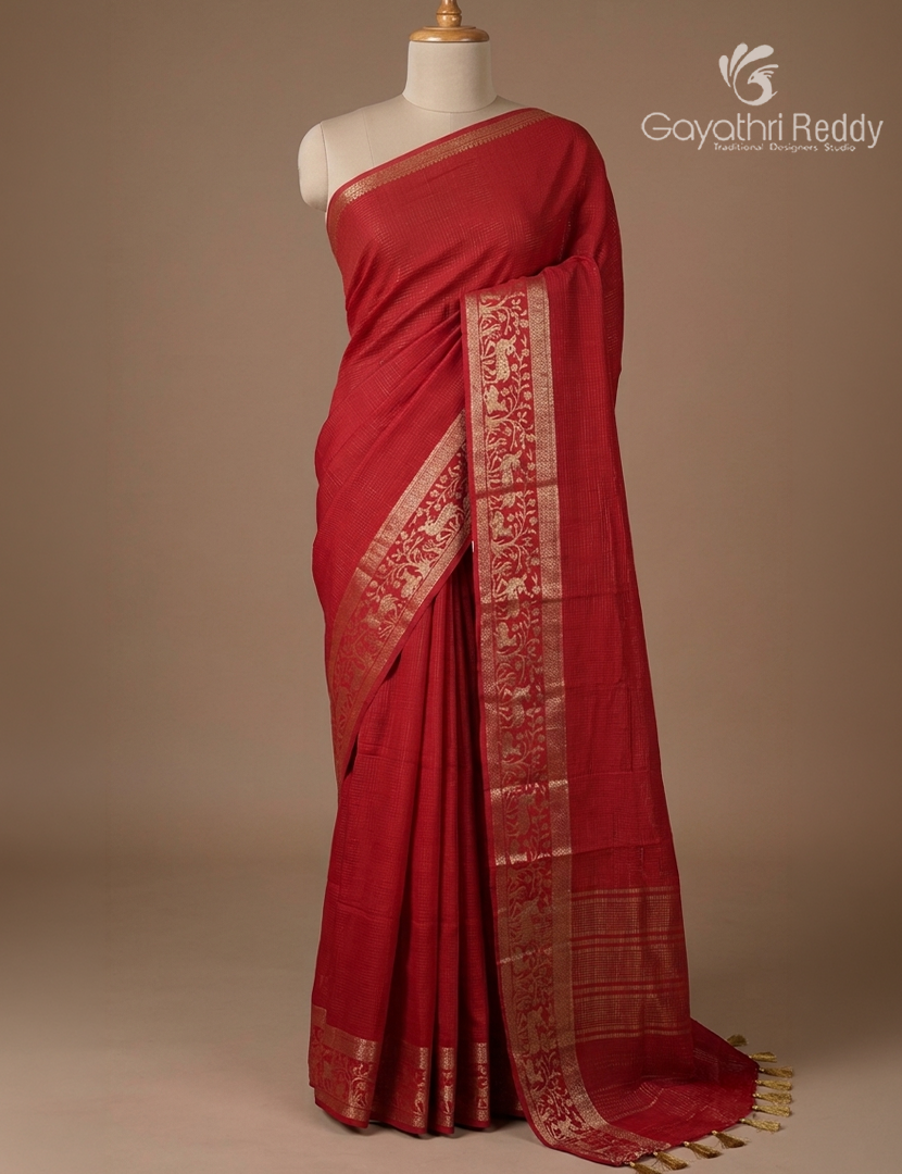 Semi Mysore Crepe Saree in Red