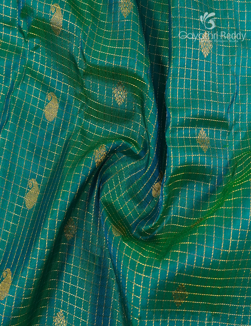 Pure Gadwal Silk Saree in Sea Green and Blue