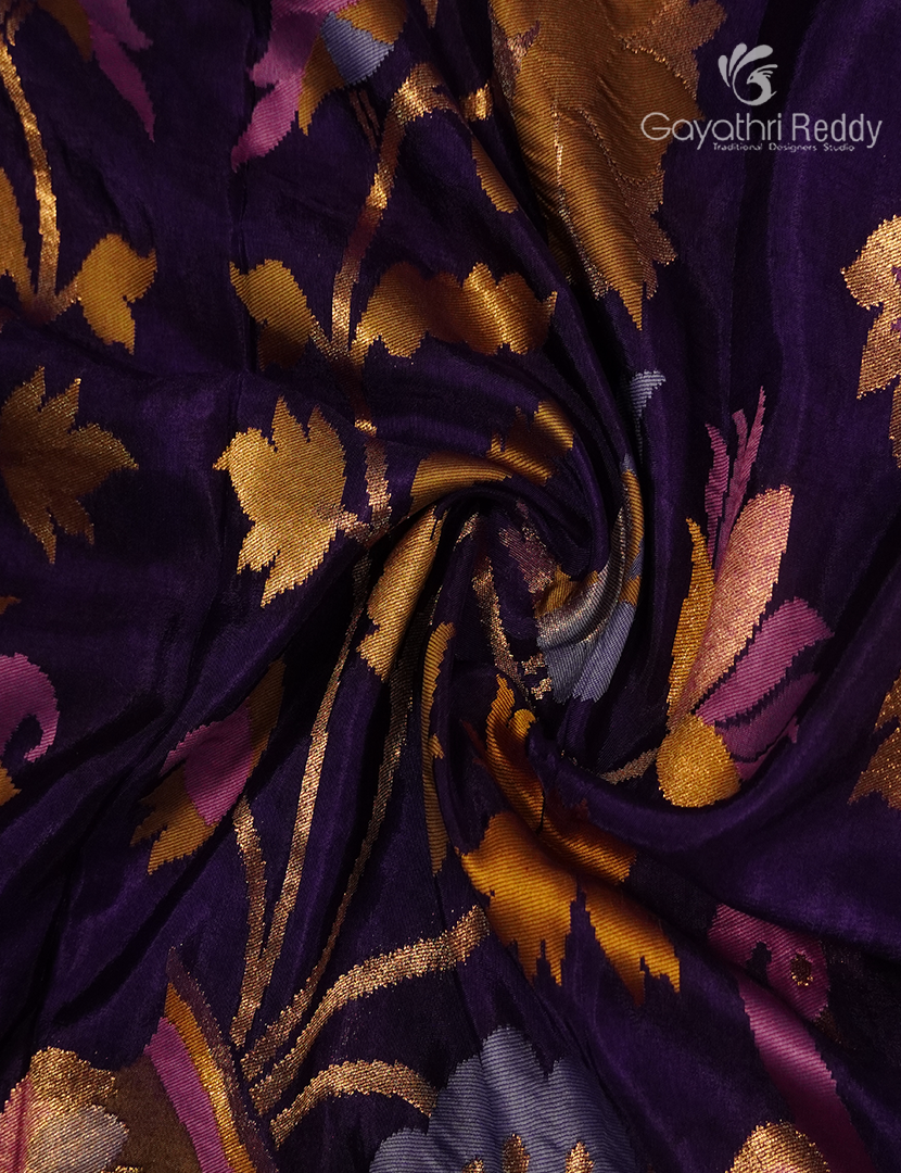 Pure Satin Silk Saree in Deep Purple