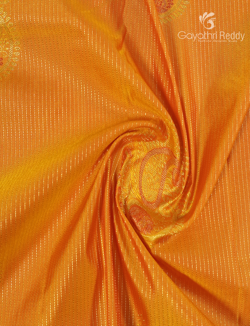 Semi Kanchipuram Silk Saree in Tangarine and Red