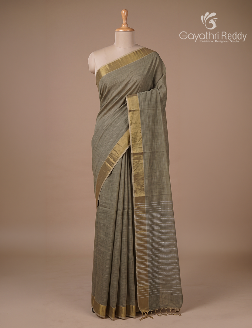 Pure Handloom Cotton Saree in Grey