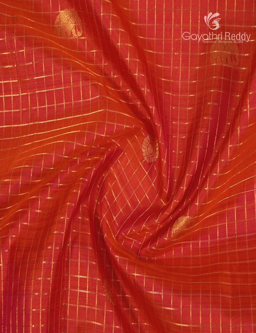 Pure Kanchipuram Vintage Silk Saree in Orange and Sea Blue
