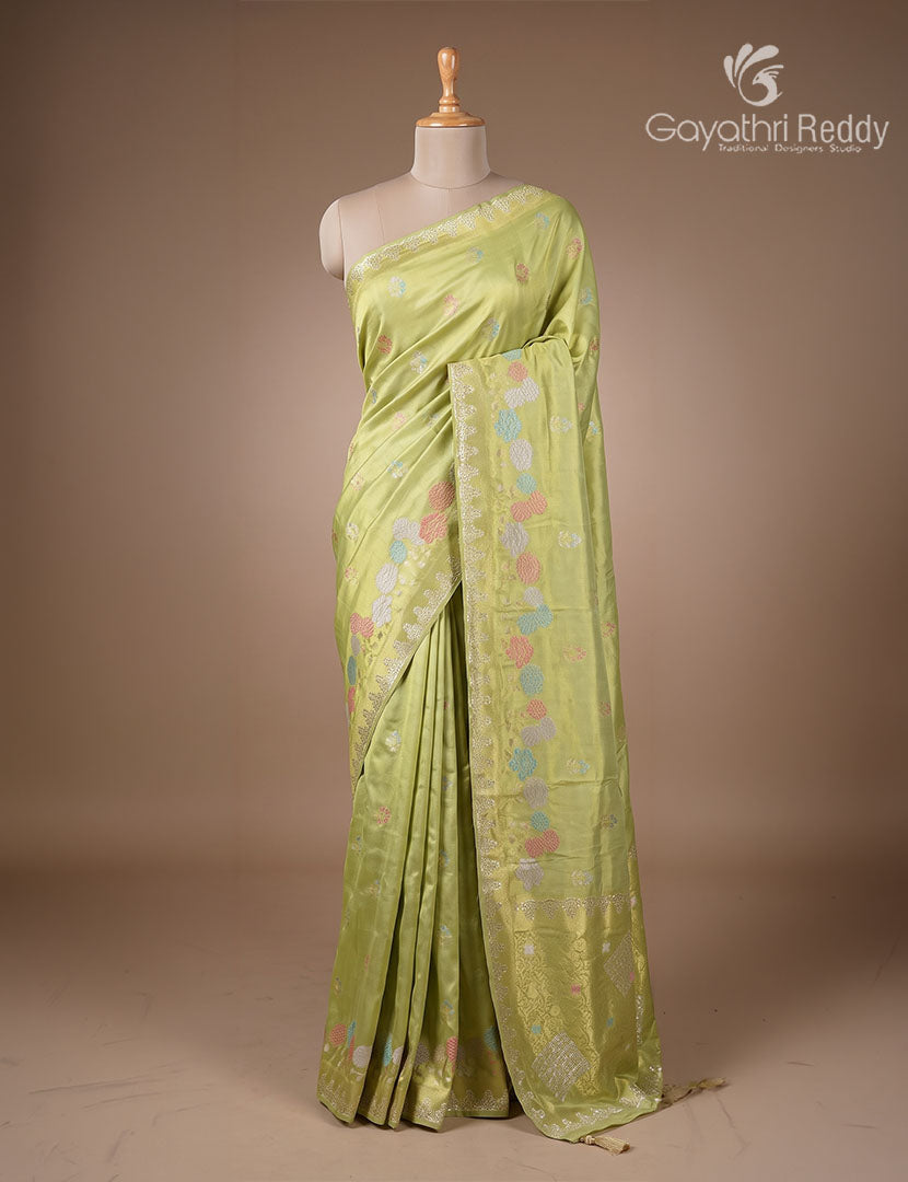 Semi Kanchipuram Silk Fancy Saree in Leaf Green