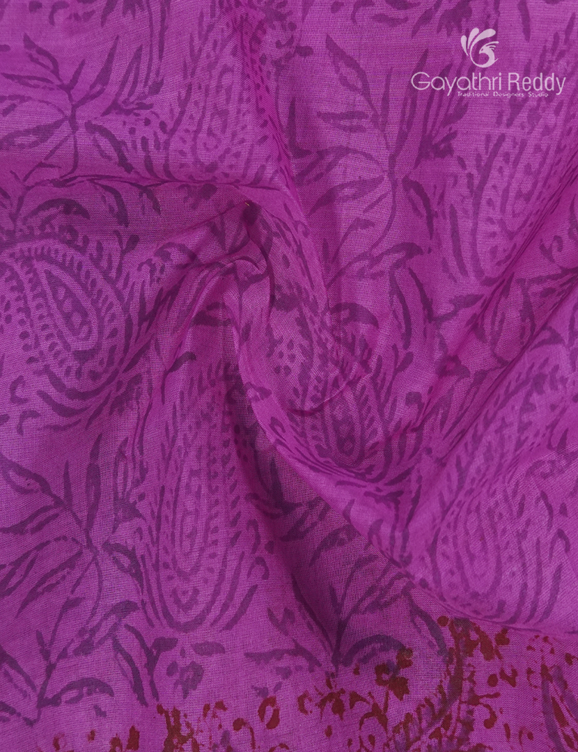 Block Print Cotton Saree in Lavender and Red