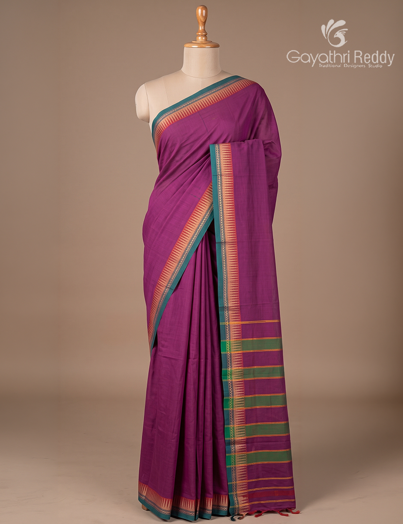 Pure Narayanpet Cotton Saree in Deep Magenta