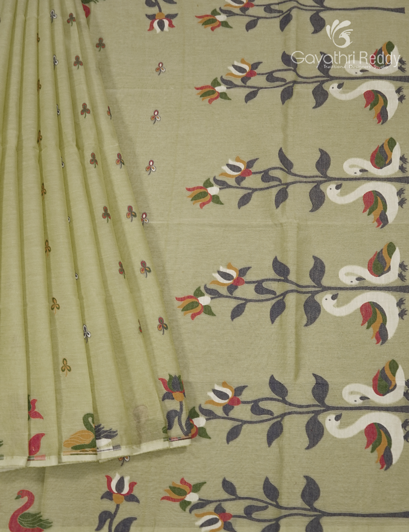 Jamdani Cotton Saree in Light Green