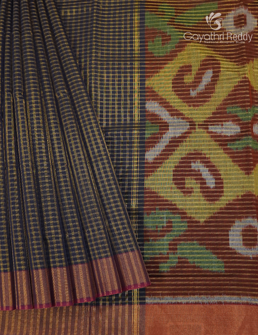 Semi Ikat Silk Saree in Deep Navy Blue