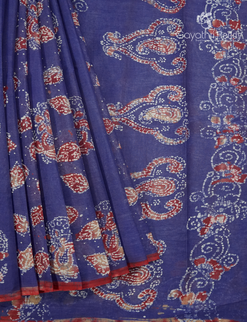 Cotton Batik Print Saree in Denim Blue