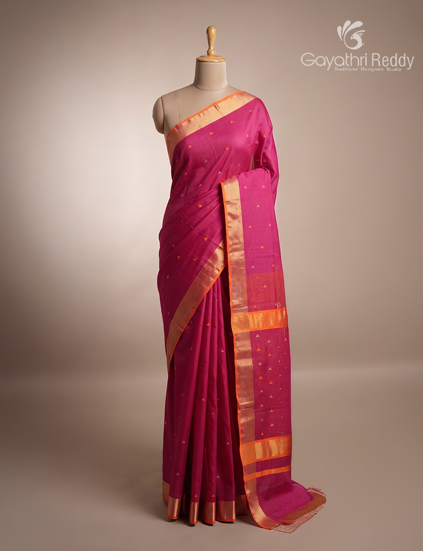 Pure Chanderi Sico Saree in Rani Pink