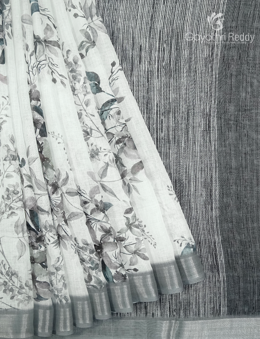 Linen Silk Saree in White and Black