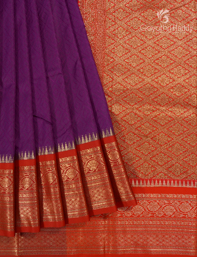 Semi Katan Silk Saree in Deep Purple and Red