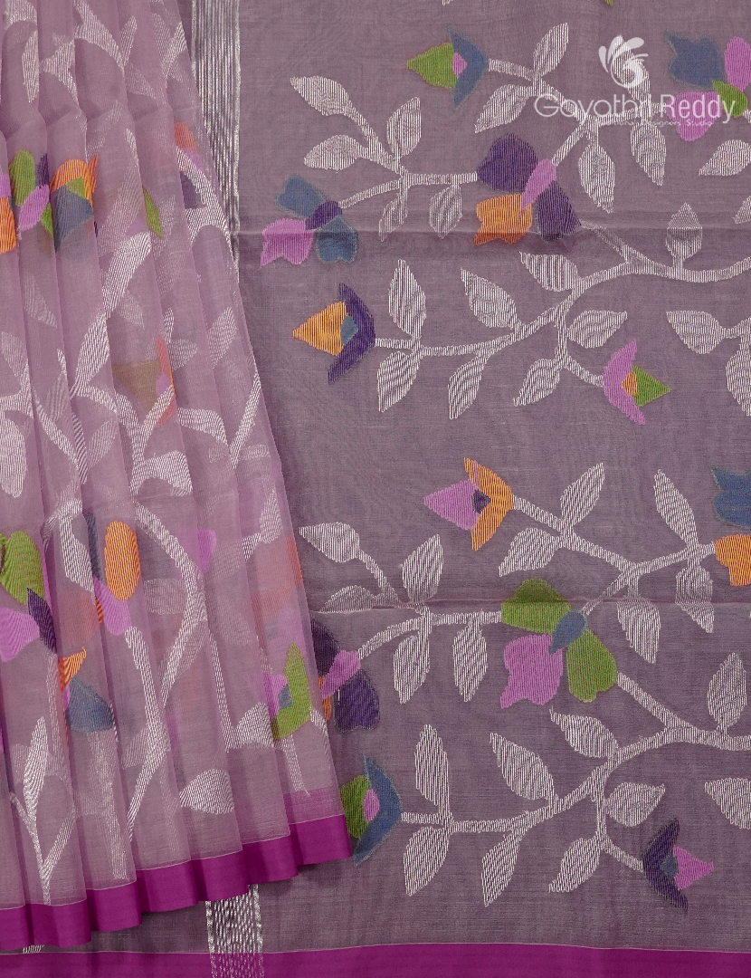 Pure Jamdani Kora Saree in Pastel Onion Pink