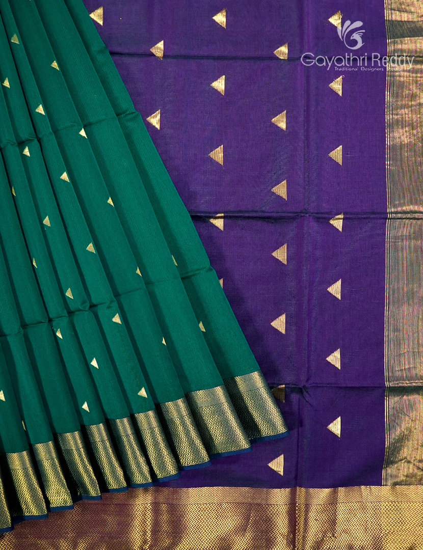 Pure Chanderi Sico Saree in Rama Green and Violet