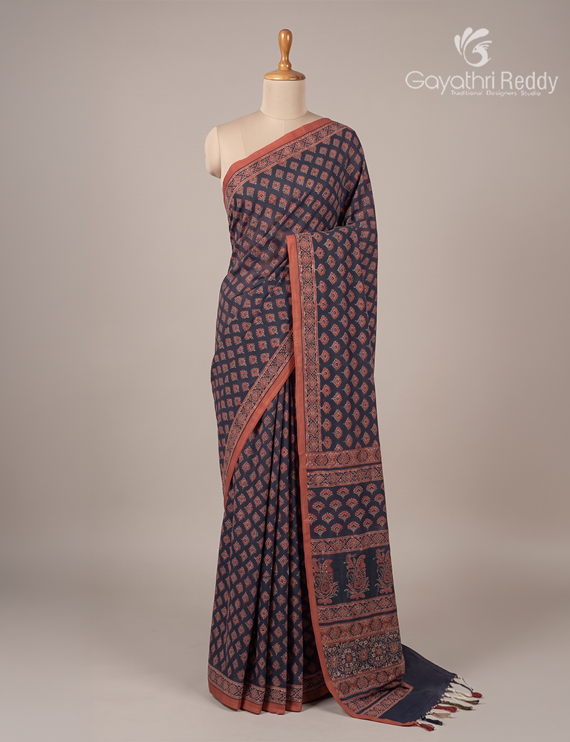 Vidharbha Cotton Saree in Deep Navy Blue