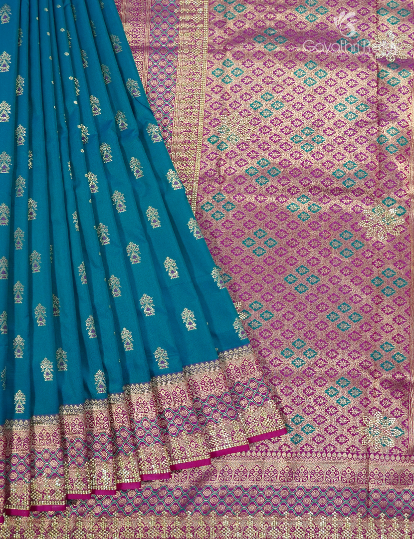 Semi Kanchipuram Silk Fancy  Saree in Deep Rama Blue and Magenta