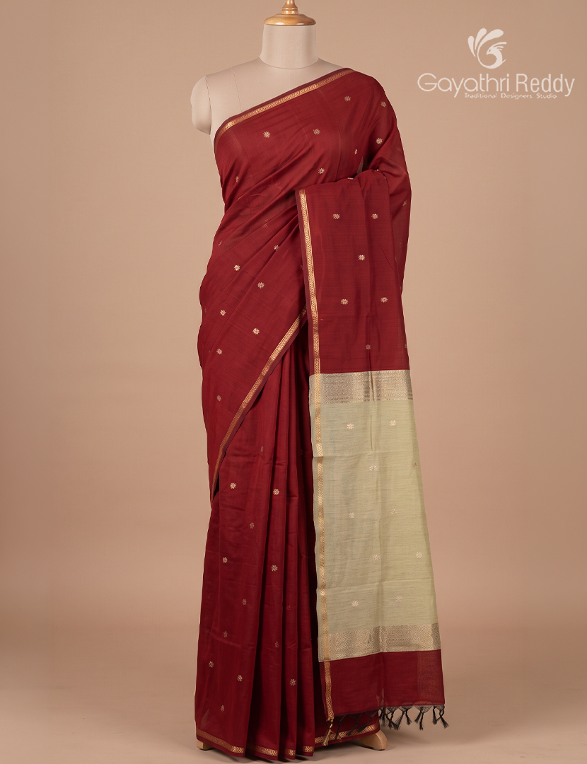 Sico Saree in Maroon Red and Cream