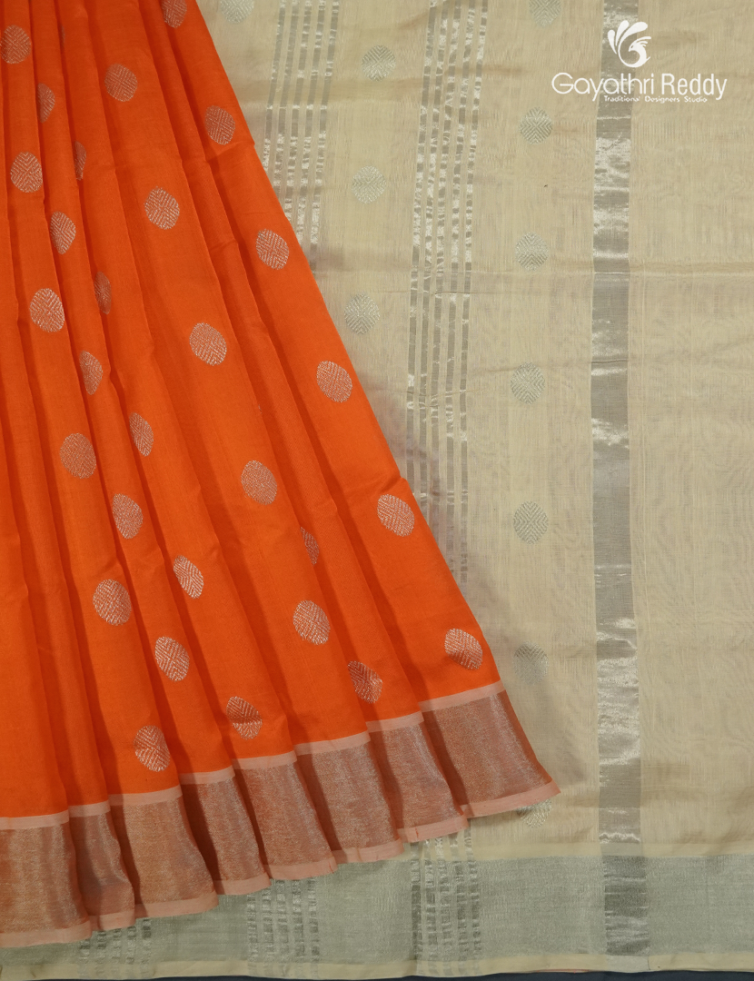 Pure Arani Sico Saree in Orange and Cream