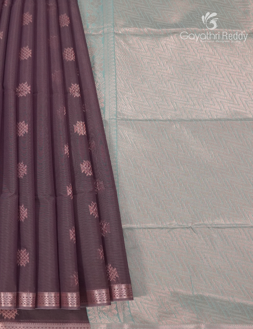 Kanchipuram Sico Saree in Deep Mauve and  Aqua Blue