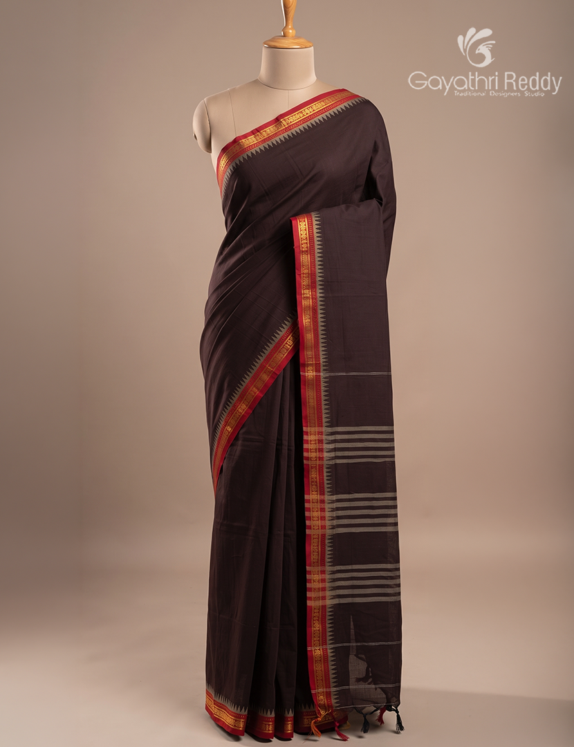Pure Narayanpet Cotton Saree in Deep Wine
