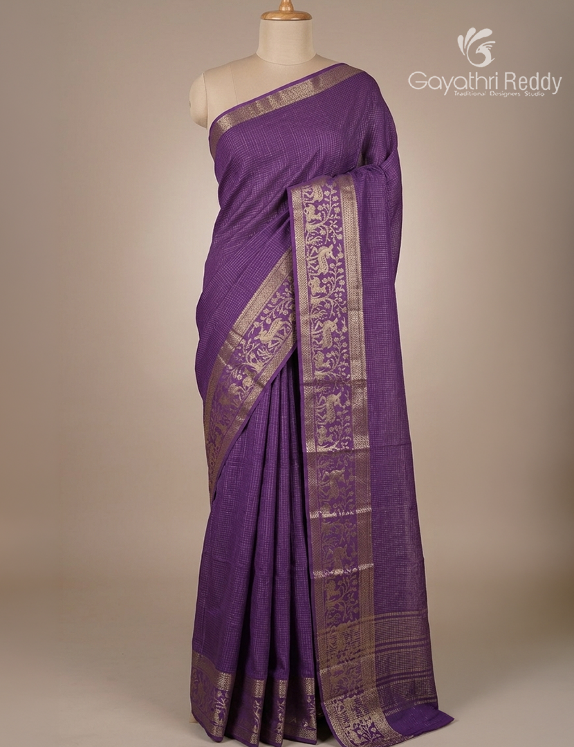 Semi Mysore Crepe Saree in  Purple