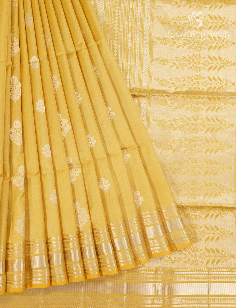 Pure Kanchipuram Silk Vintage Saree in Custard Yellow