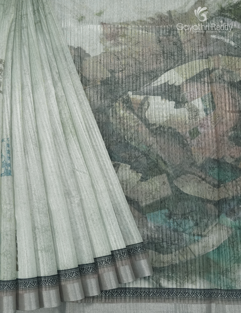 Pure Linen Saree in Cream