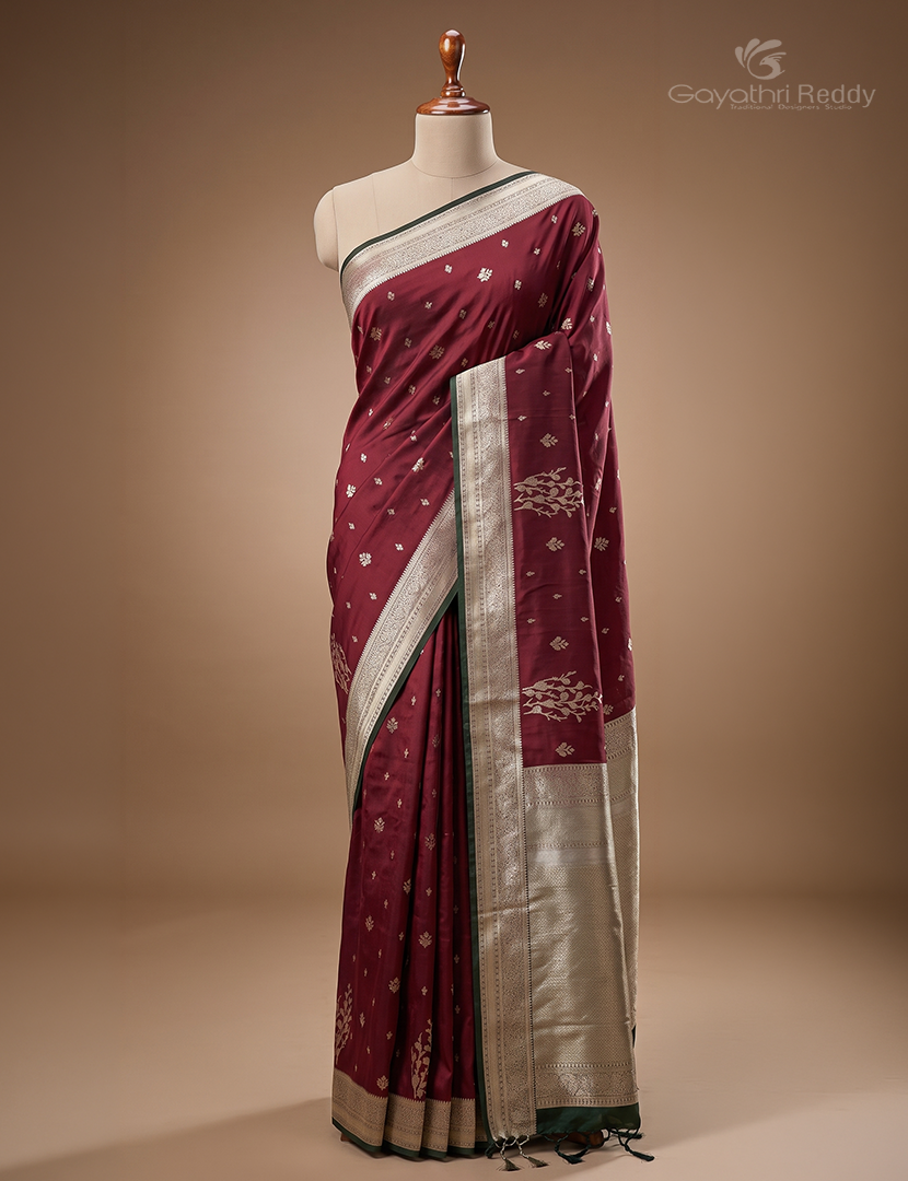 Soft Silk Saree in Deep Maroon and Deep Green