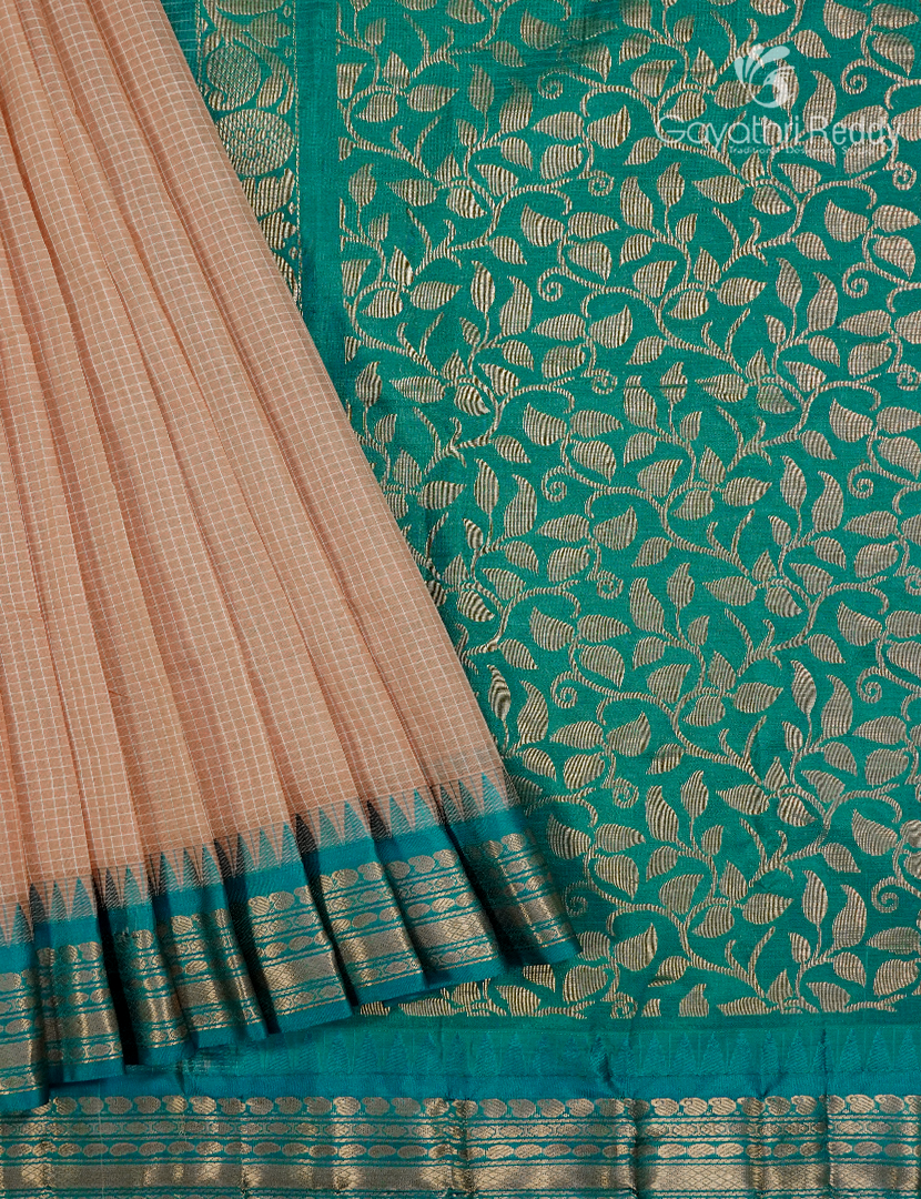 Pure Gadwal Cotton Saree in Beige and Rama Green