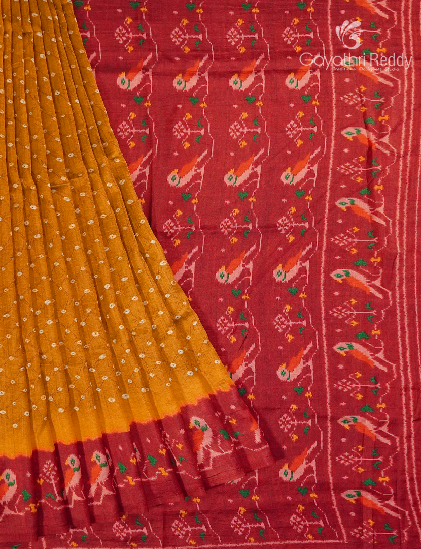 Semi Tussar Silk Saree in Turmeric  Yellow and Red