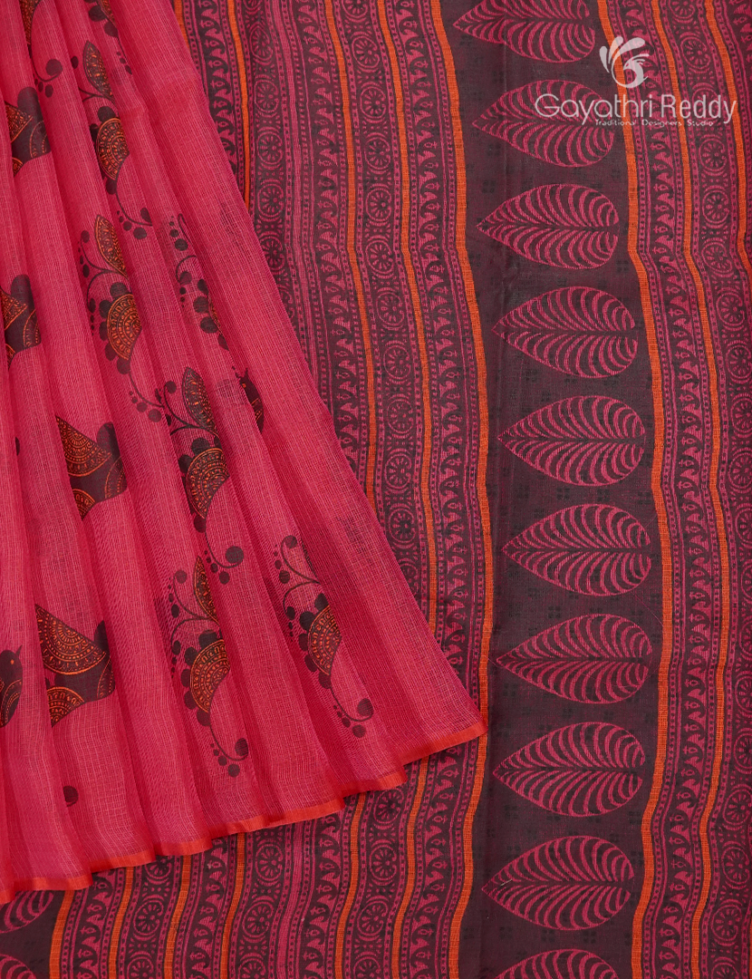 Kota Printed Saree in Crimson Red