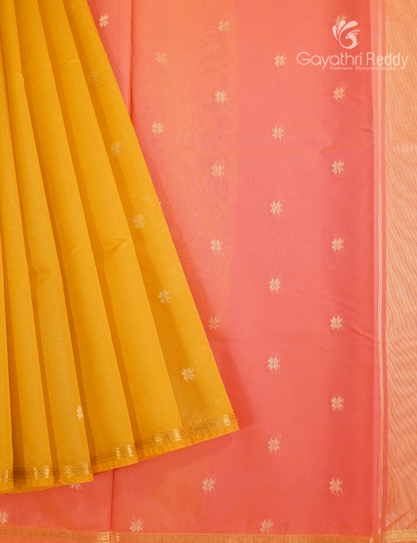 Silk Cotton Saree in Mango yellow and Peach