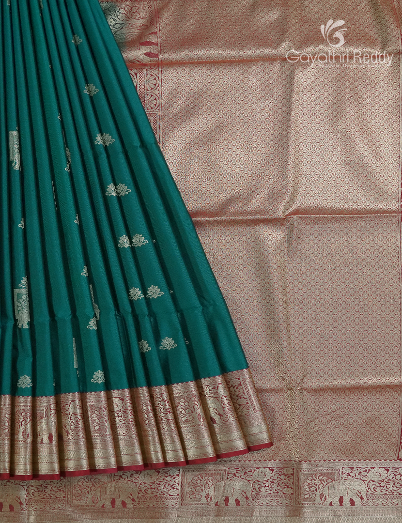 Soft Silk Saree in Deep Rama Green and Burgundy