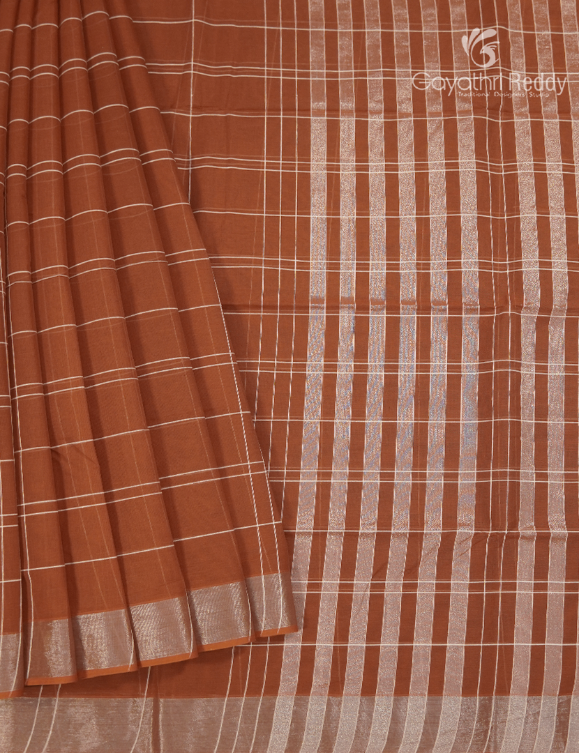 Pure Kanchi Cotton Saree in Rust Orange