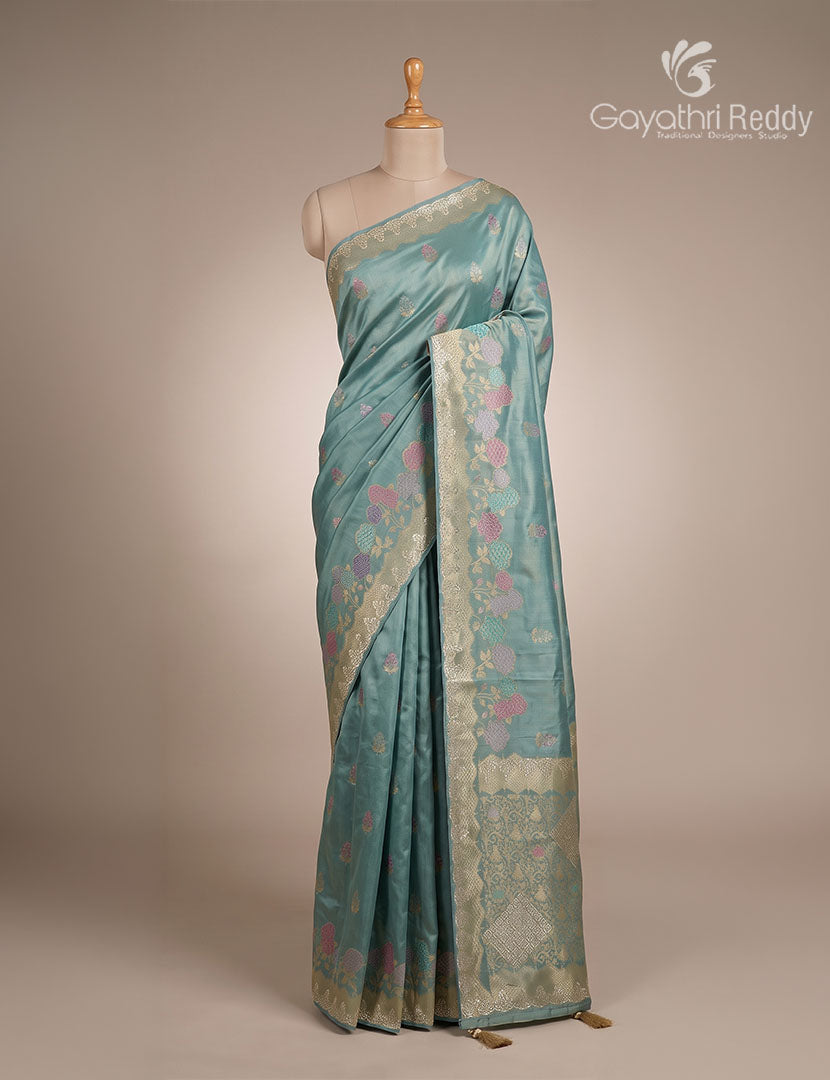 Semi Kanchipuram Silk Fancy Saree in Sea Foam Green