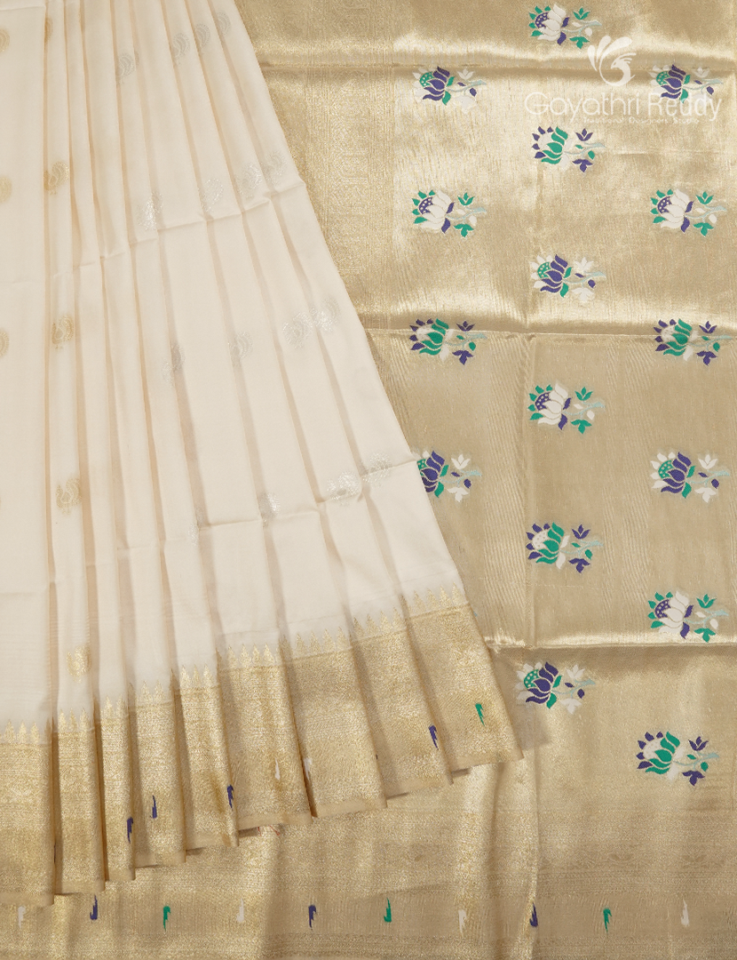 Semi Kanchipuram Art Silk Saree in Off- White