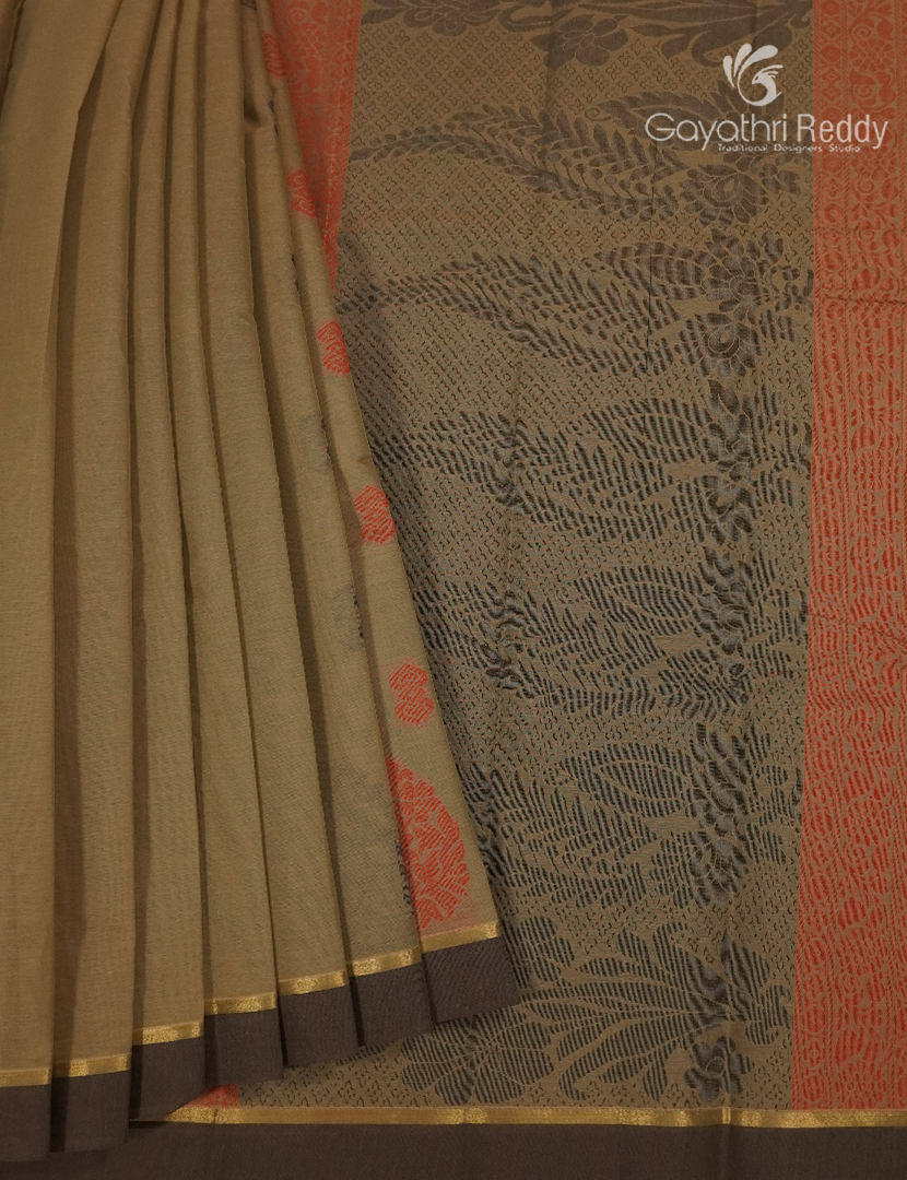 Pure Kanchi Cotton Saree in Olive Grey