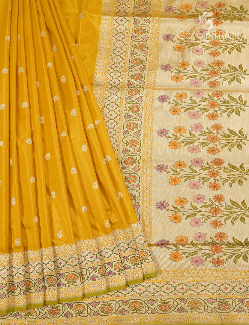 Pure Mashru Silk Saree in Yellow
