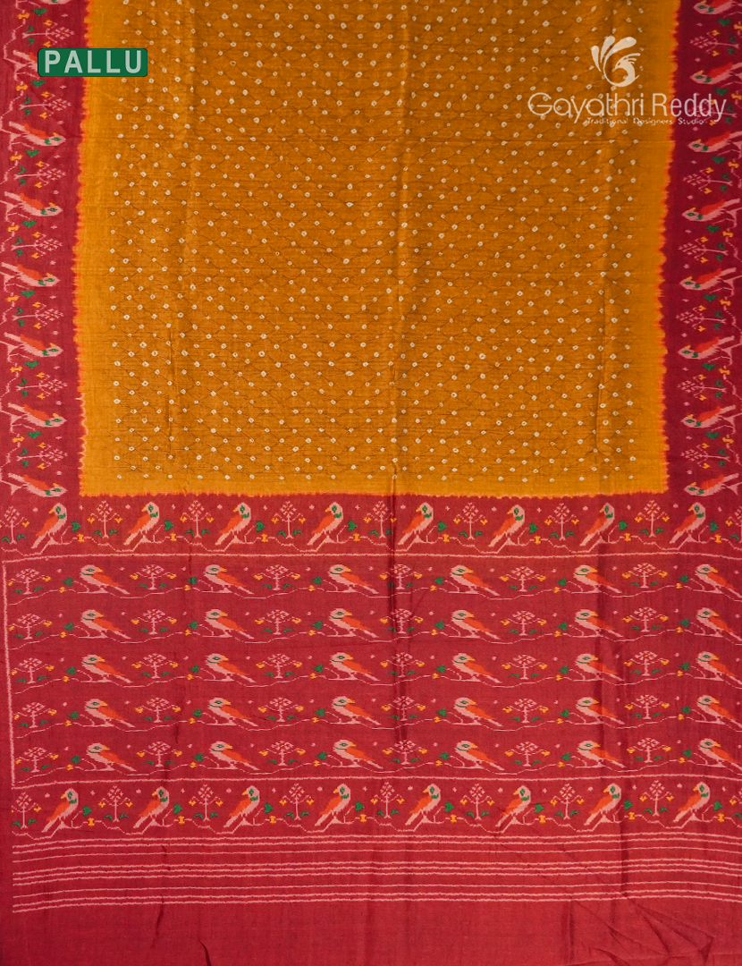 Semi Tussar Silk Saree in Turmeric  Yellow and Red