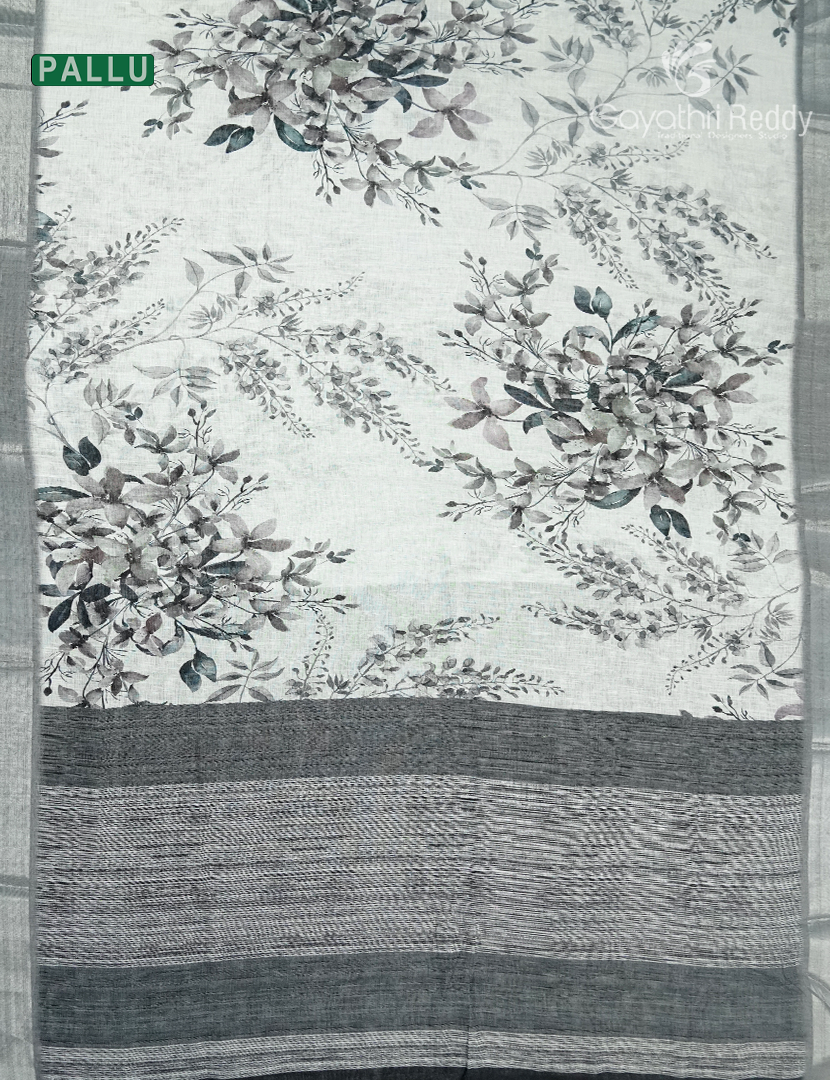Linen Silk Saree in White and Black