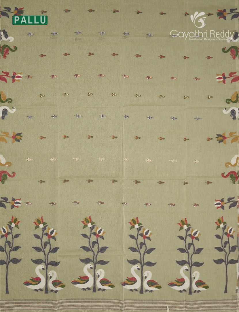 Jamdani Cotton Saree in Light Green