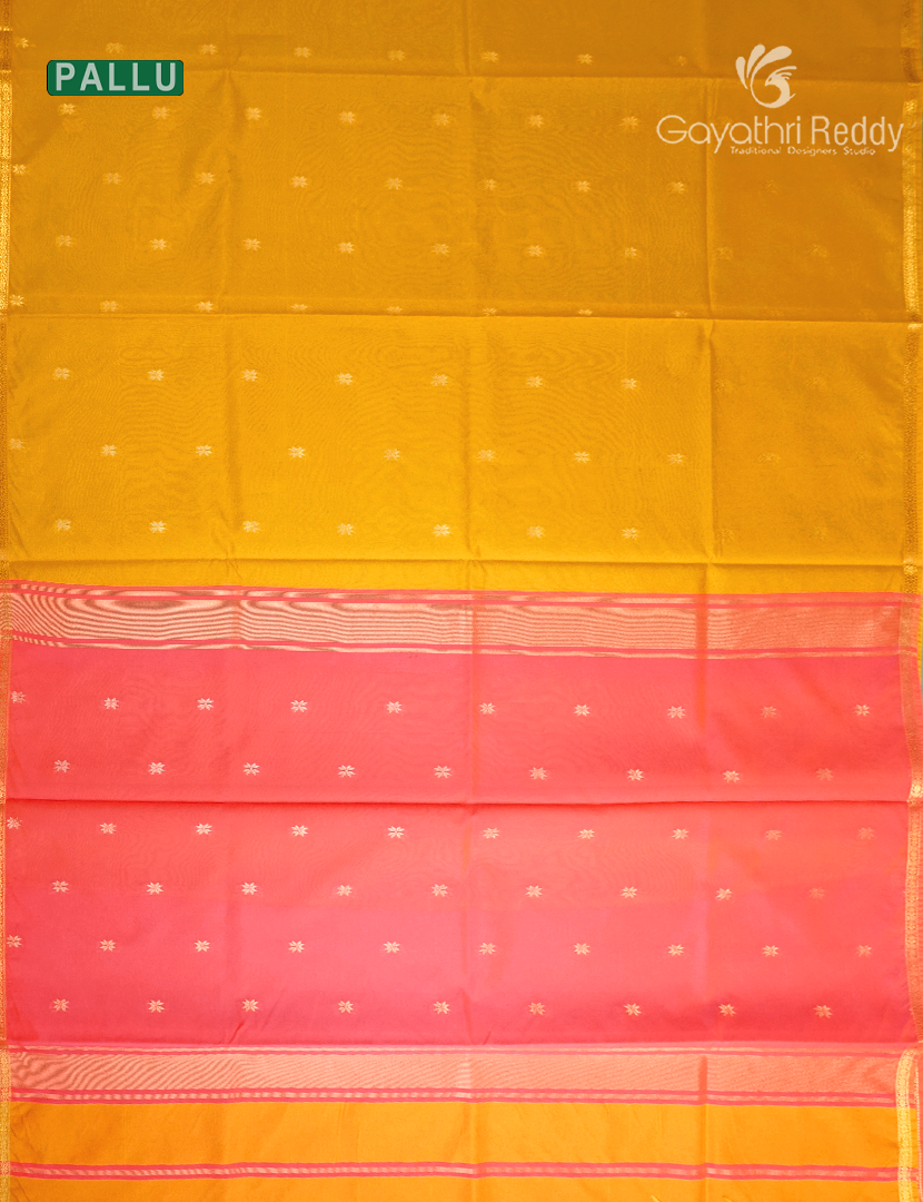 Silk Cotton Saree in Mango yellow and Peach