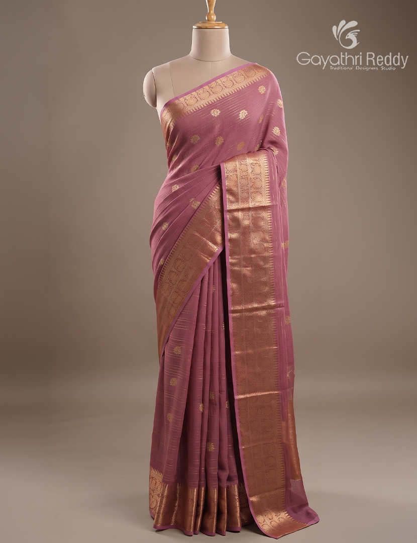 Semi Mysore Crepe Saree in Deep Mauve