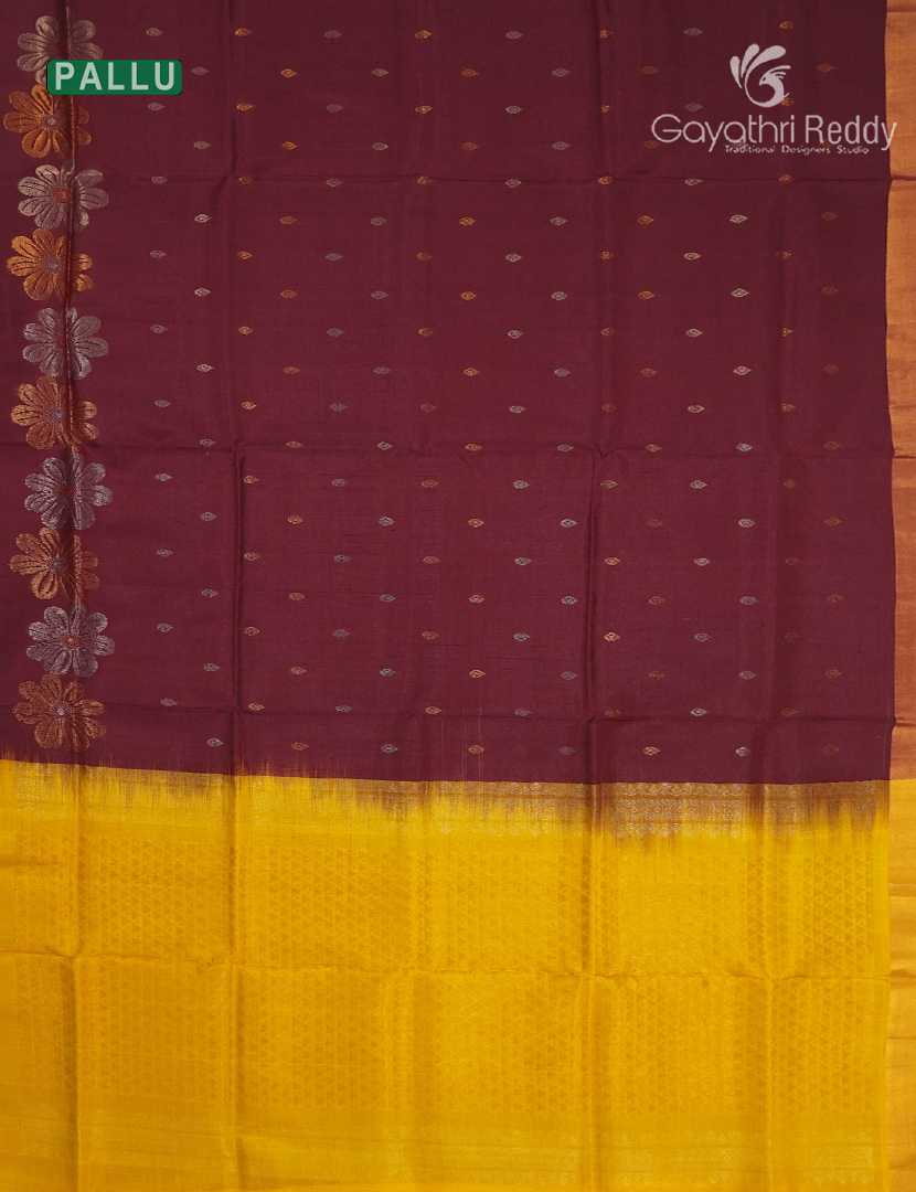 Pure Uppada Silk Saree in Maroon and Yellow