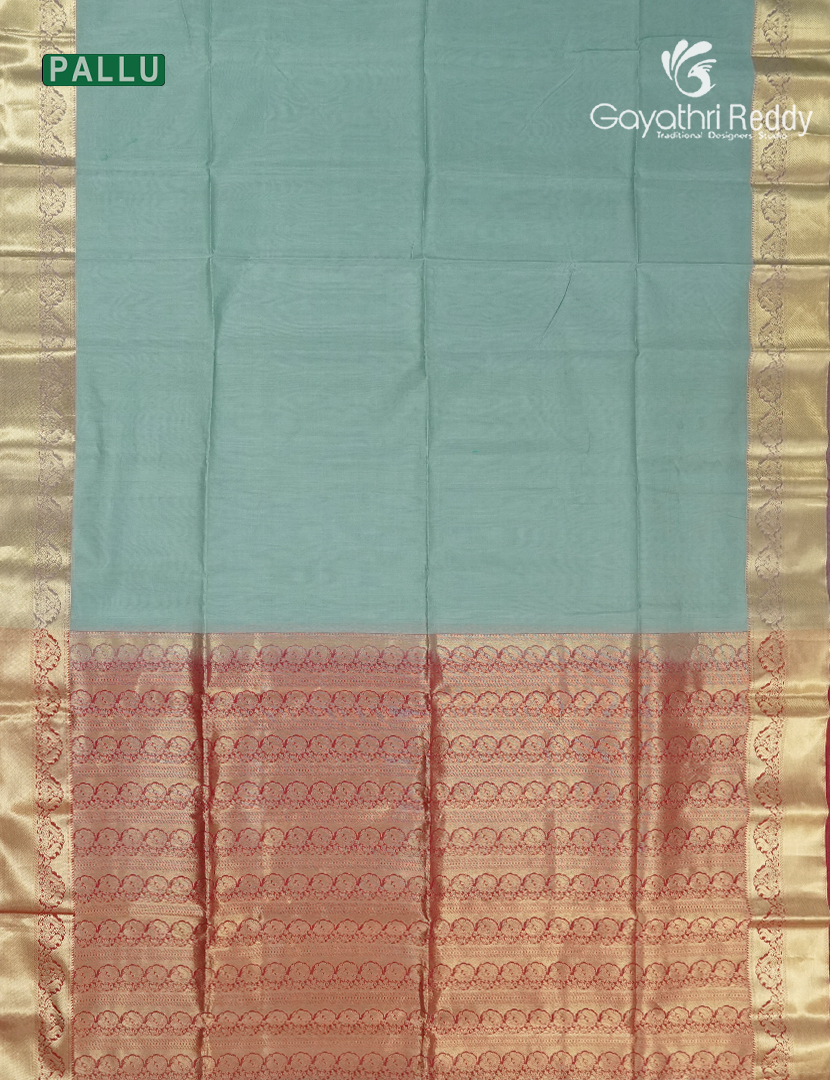 Pure Kanchipuram Sico Saree in Pastel Sea Blue and Red