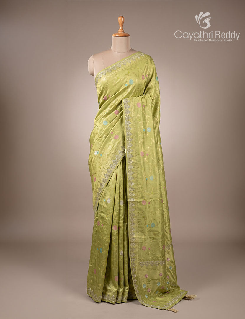 Semi Kanchipuram Silk Fancy Saree in Mehendi Green