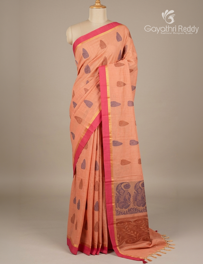 Pure Kanchi Cotton Saree in Baby Peach Pink