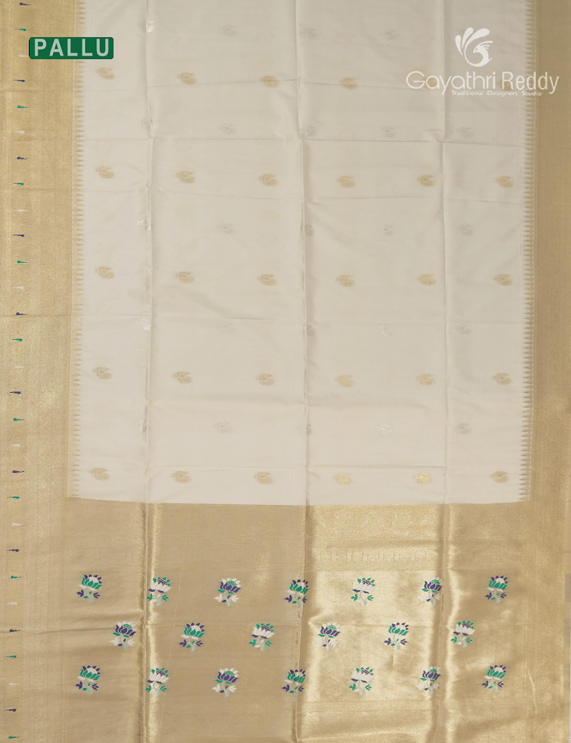 Semi Kanchipuram Art Silk Saree in Off- White