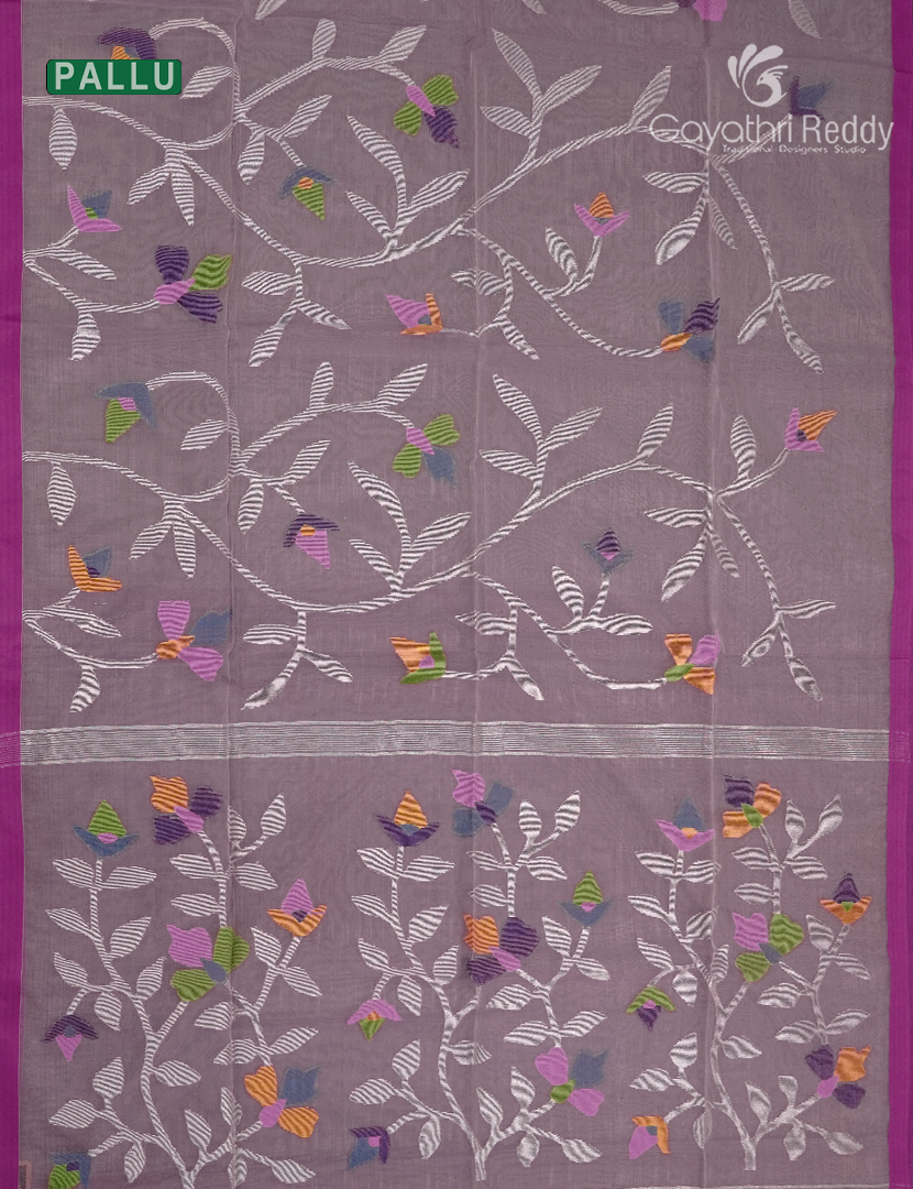 Pure Jamdani Kora Saree in Pastel Onion Pink