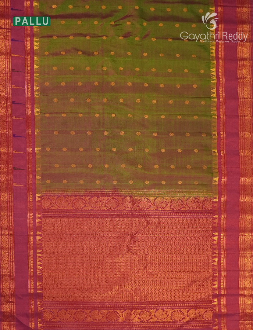 Pure Gadwal Silk Saree in Mehendi Green and Magenta